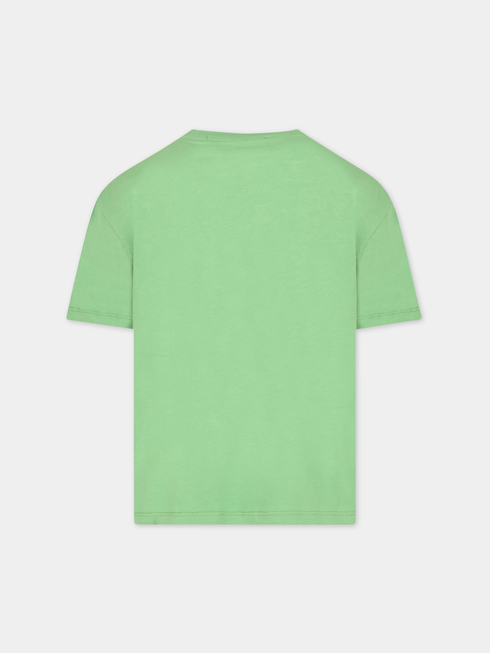 T-shirt verde per bambini con logo bianco,Msgm Kids,MS029372 902