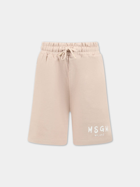 Shorts beige per bambino con logo bianco,Msgm Kids,MS029331 015