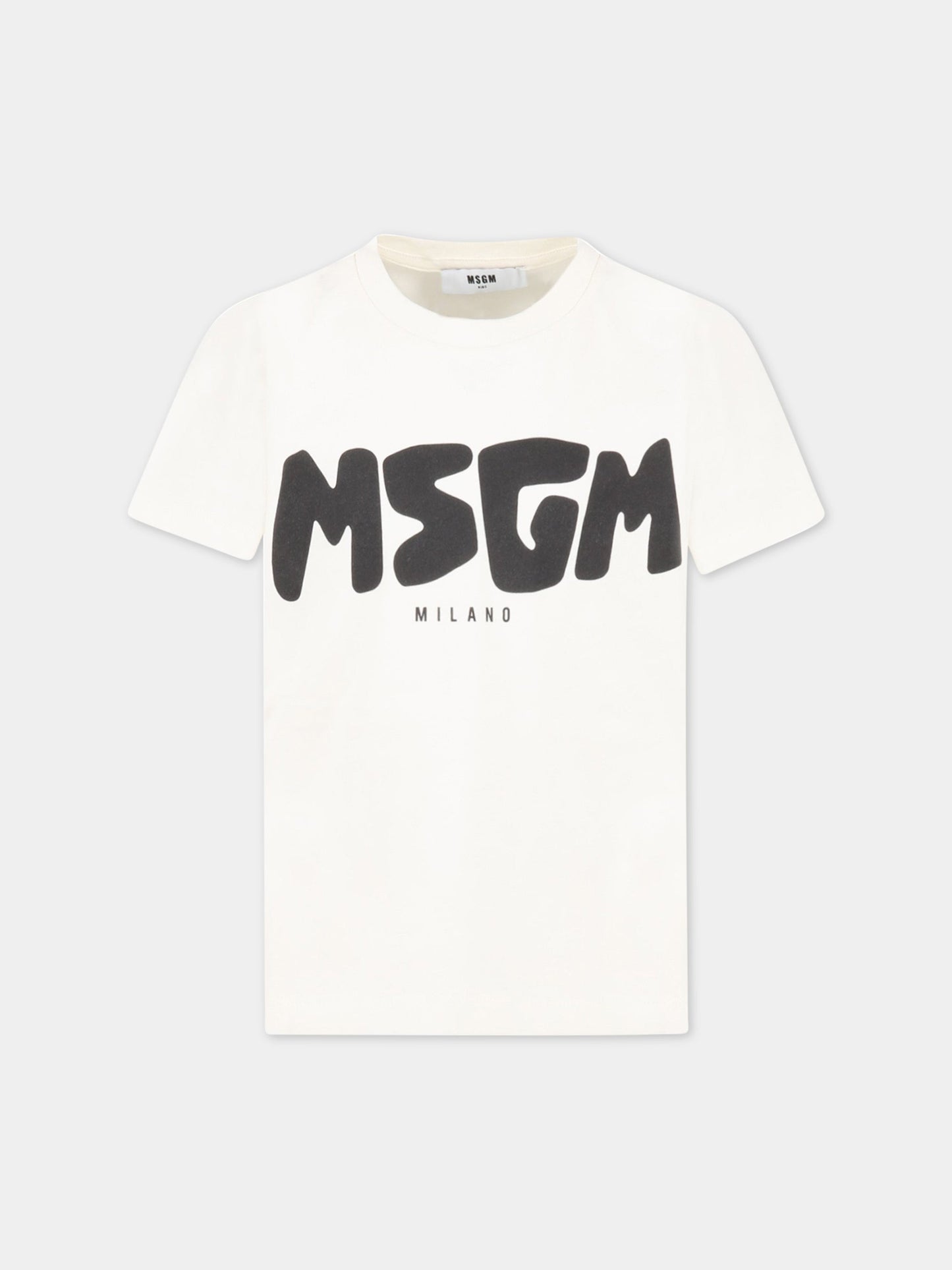 T-shirt avorio per bambini con logo nero,Msgm Kids,MS029501 013