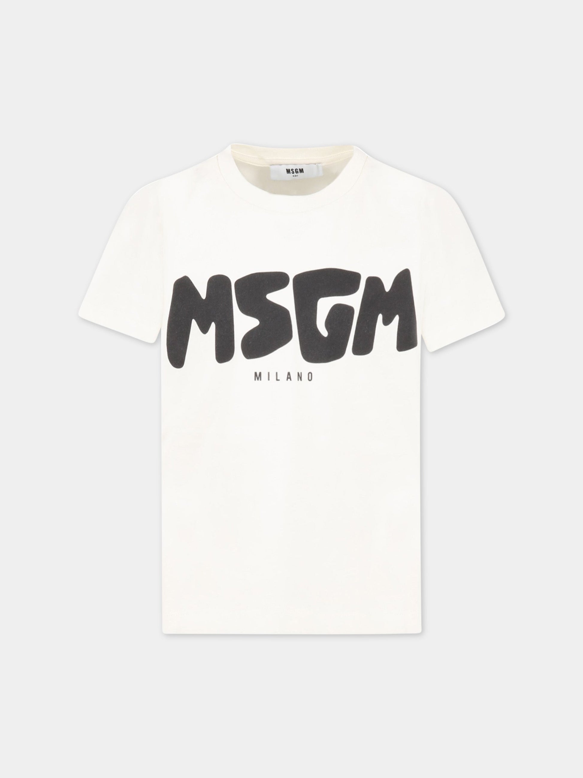 T-shirt avorio per bambini con logo nero,Msgm Kids,MS029501 013