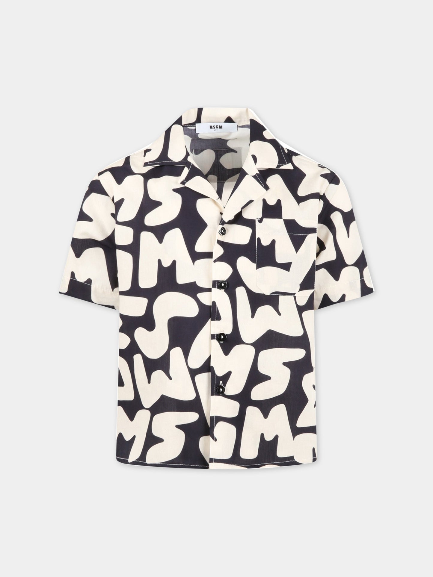 Camicia nera per bambino con logo avorio,Msgm Kids,MS029508 200