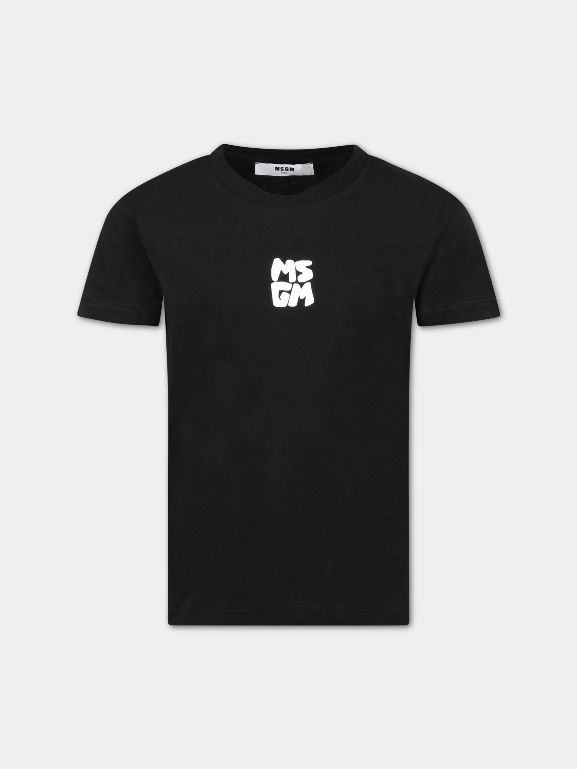 T-shirt nera per bambino con logo bianco,Msgm Kids,MS029572 110