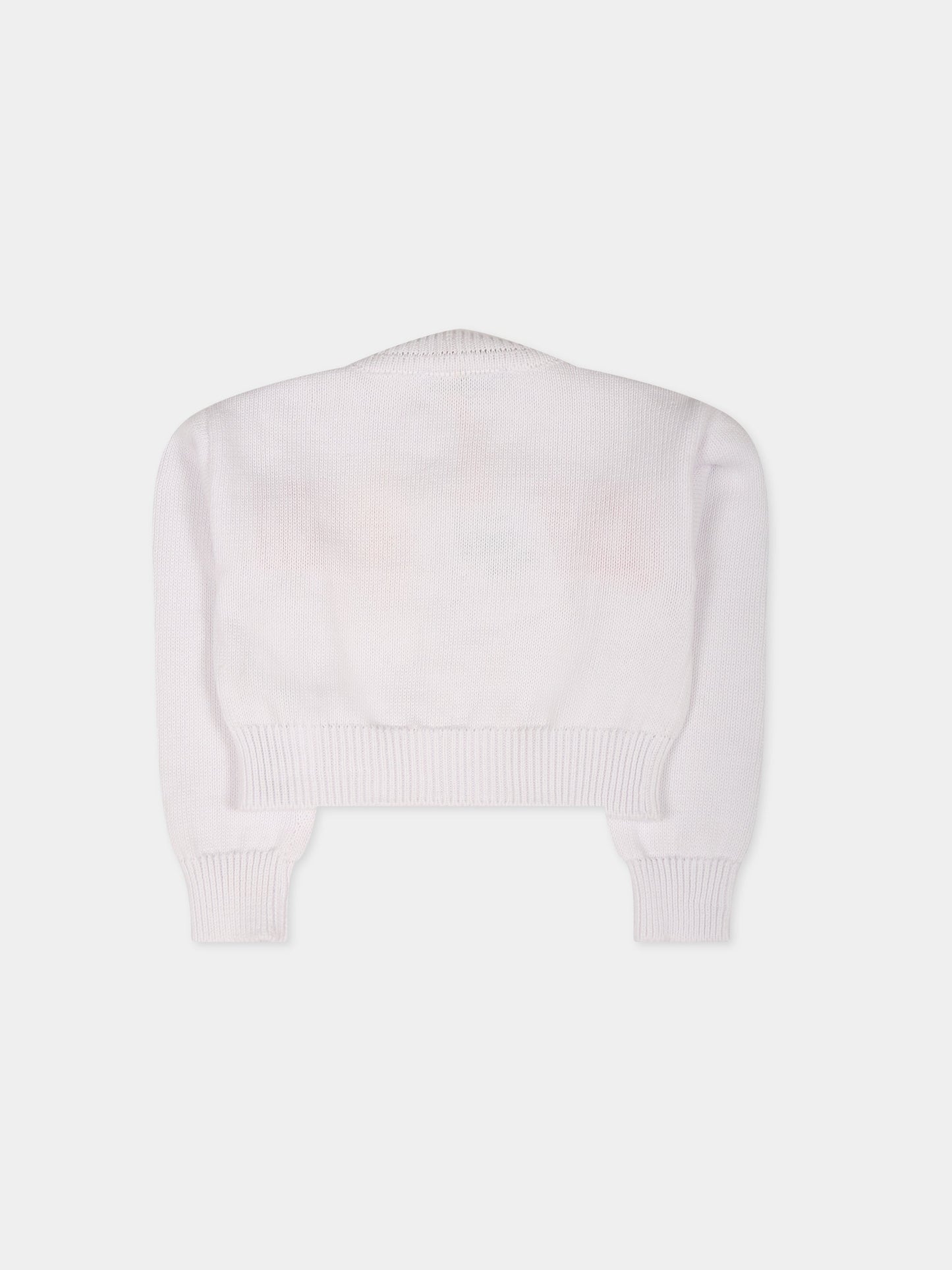 Cardigan bianco per neonata con logo multicolor,Msgm Kids,MS029382 001