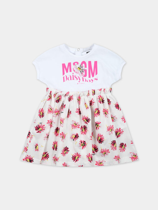 Vestito bianco per neonata con logo e fiori,Msgm Kids,MS029386 200