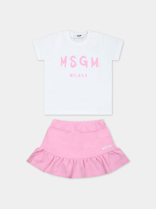 Completo bianco e rosa per neonata con logo,Msgm Kids,MS029363 001/18