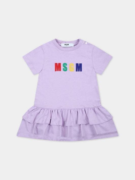 Vestito viola per neonata con logo ricamato,Msgm Kids,MS029362 071