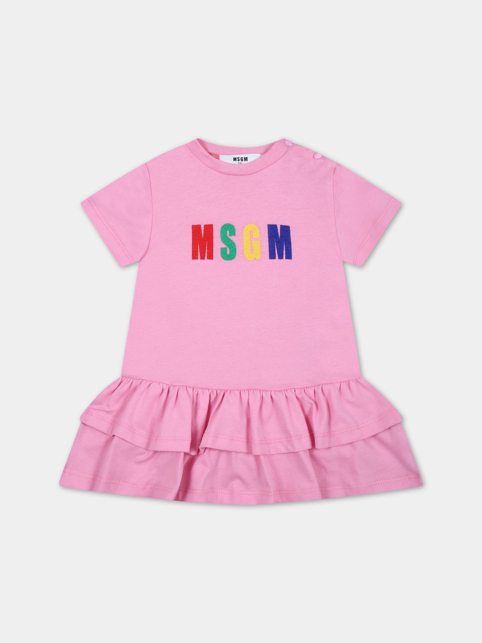 Vestito rosa per neonata con logo ricamato,Msgm Kids,MS029362 042