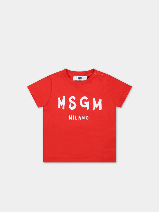 T-shirt rossa per neonati con logo bianco,Msgm Kids,MS029355 040