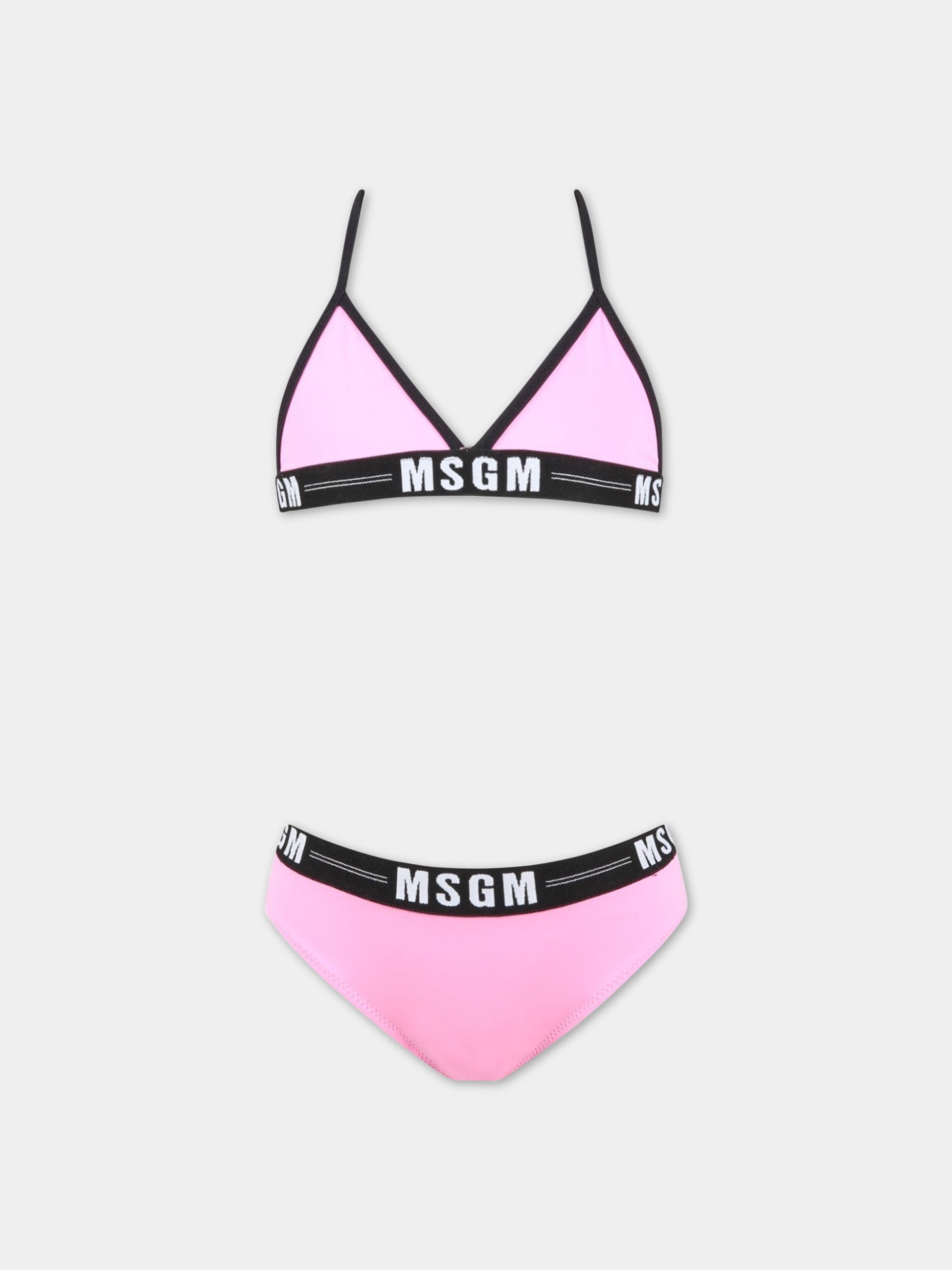 Bikini rosa per bambina con logo bianco,Msgm Kids,MS029344 042
