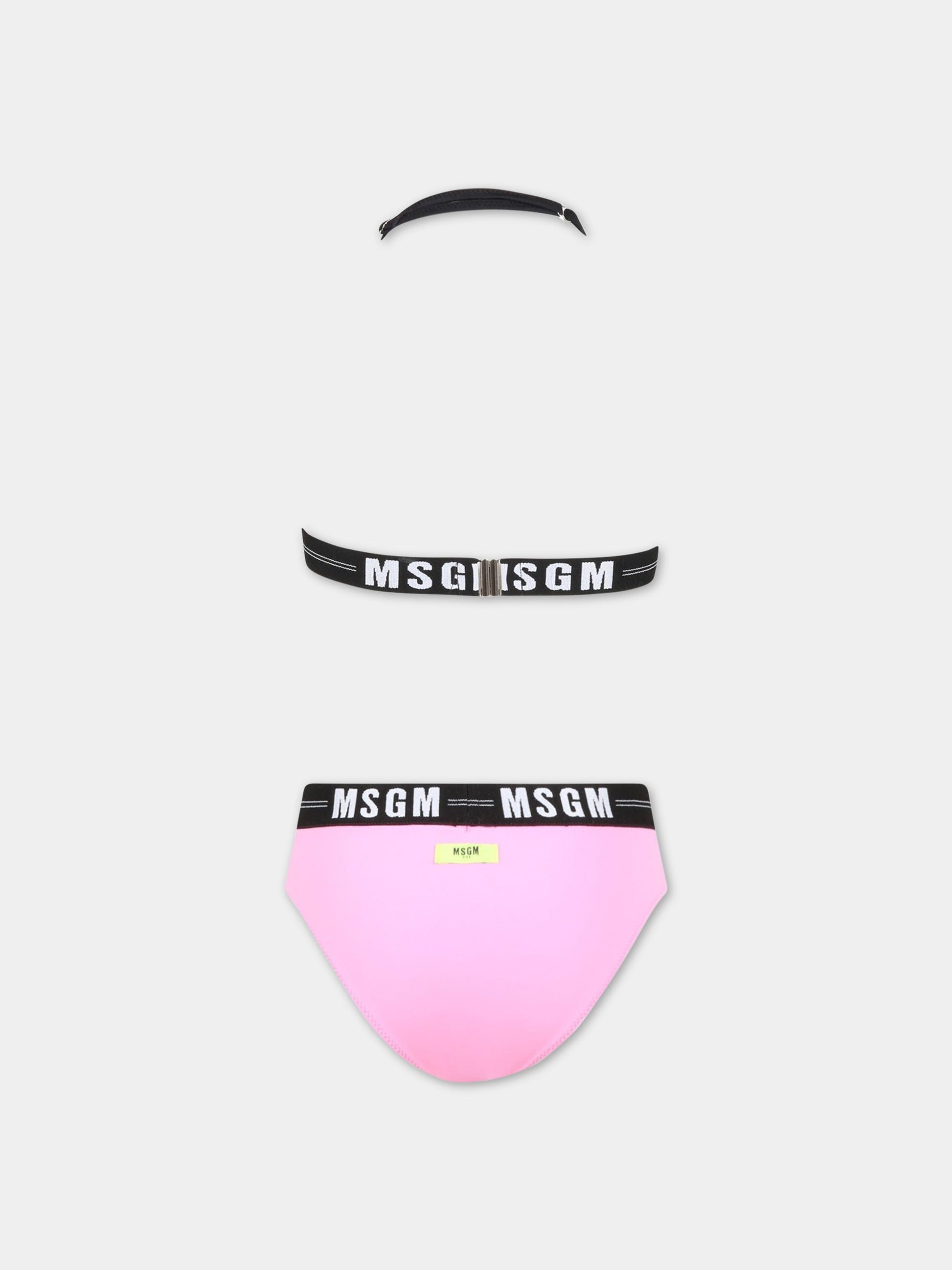 Bikini rosa per bambina con logo bianco,Msgm Kids,MS029344 042