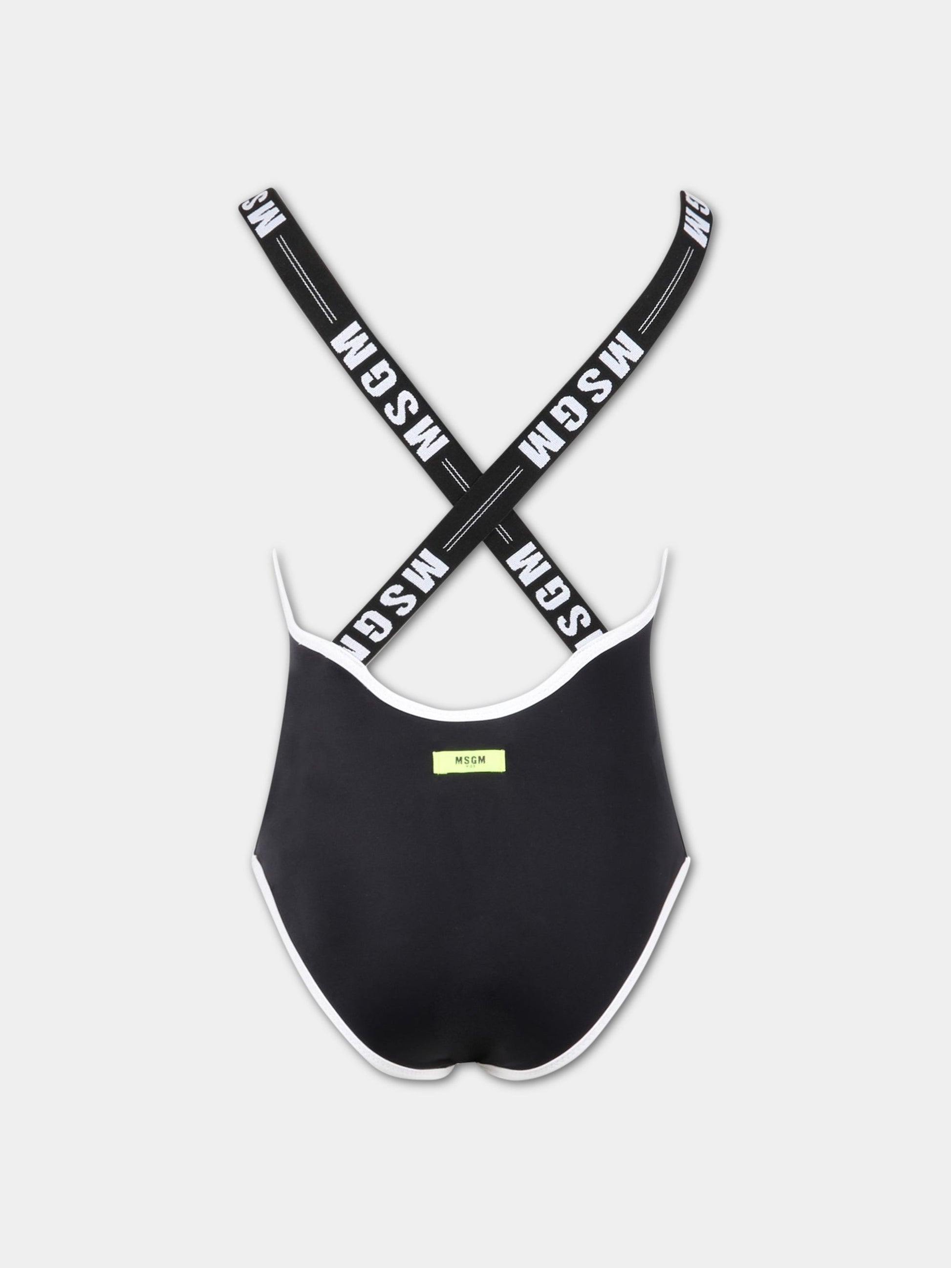Costume nero da bagno per bambina con logo bianco,Msgm Kids,MS029343 110