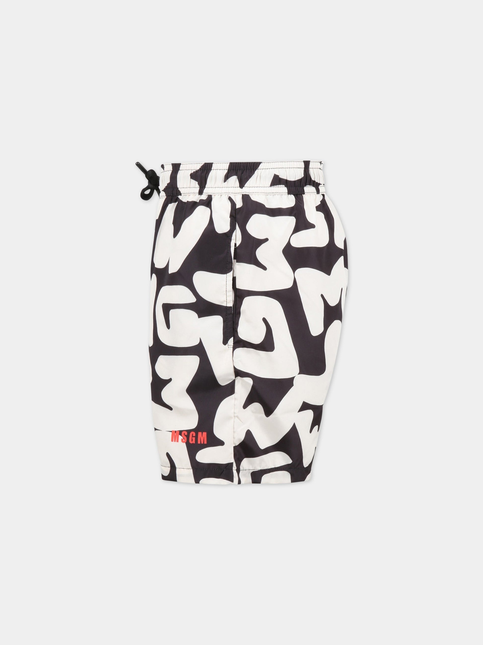 Boxer neri da mare per bambino con logo avorio,Msgm Kids,MS029532 200