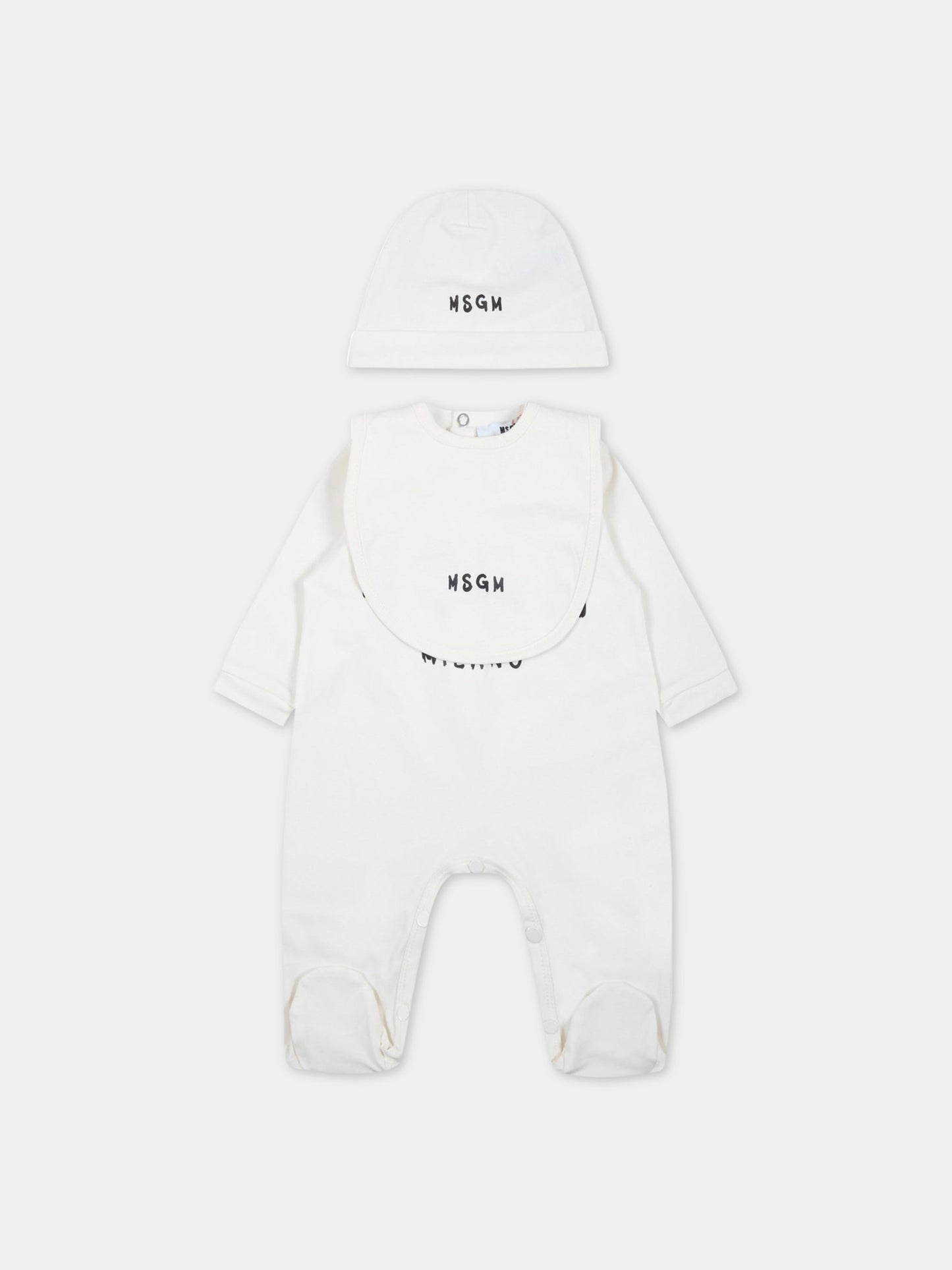 Set bianco per neonati con logo nero,Msgm Kids,MS029364 013