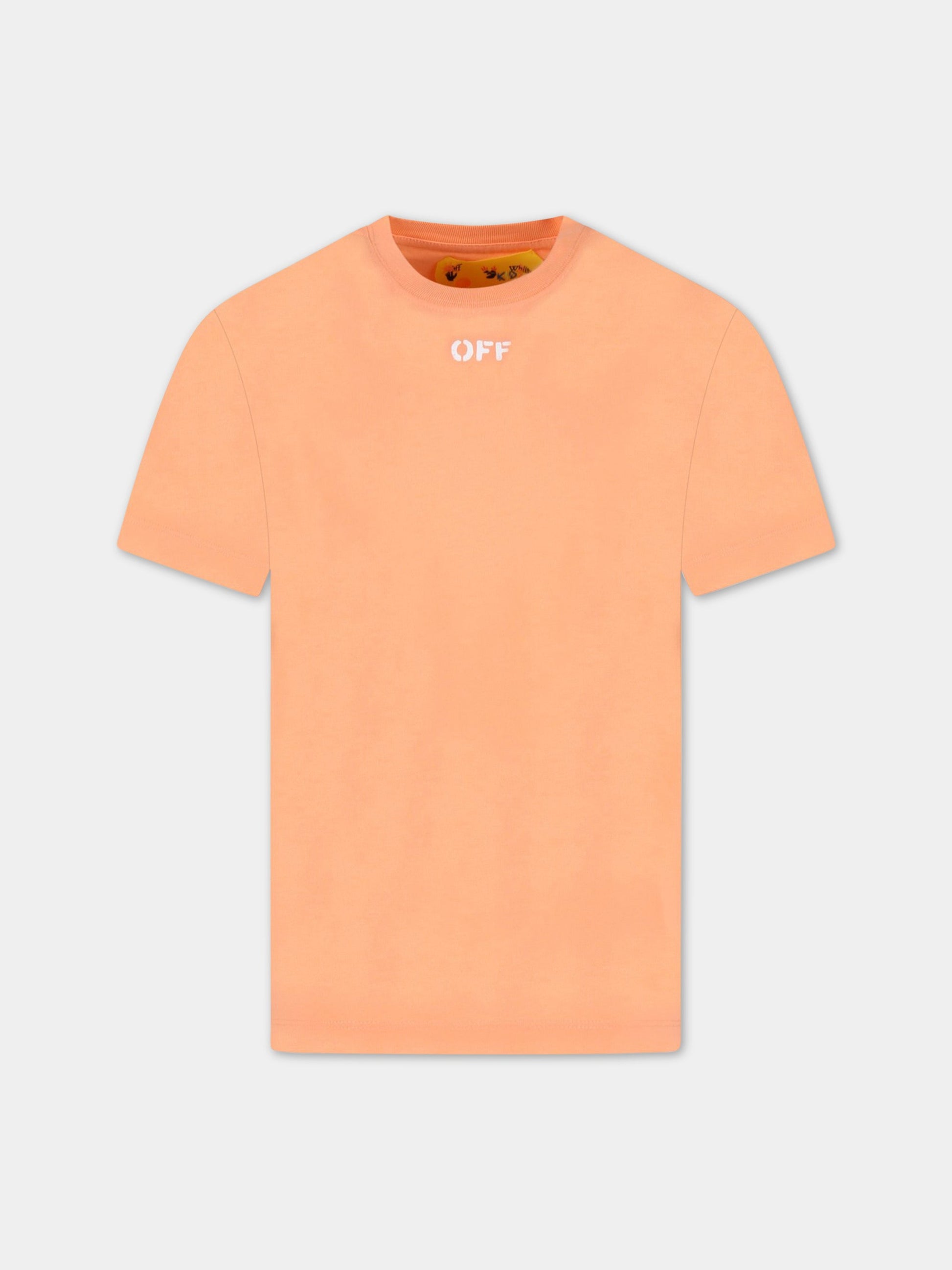 T-shirt arancione per bambina con logo bianco,Off White,OGAA001S23JER0022101