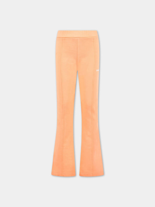 Pantaloni arancioni da tuta per bambina con logo bianco,Off White,OGCH005S23FLE0012101