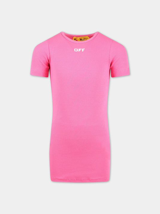 Vestito fucsia per bambina con logo bianco,Off White,OGDB035S23JER0013201