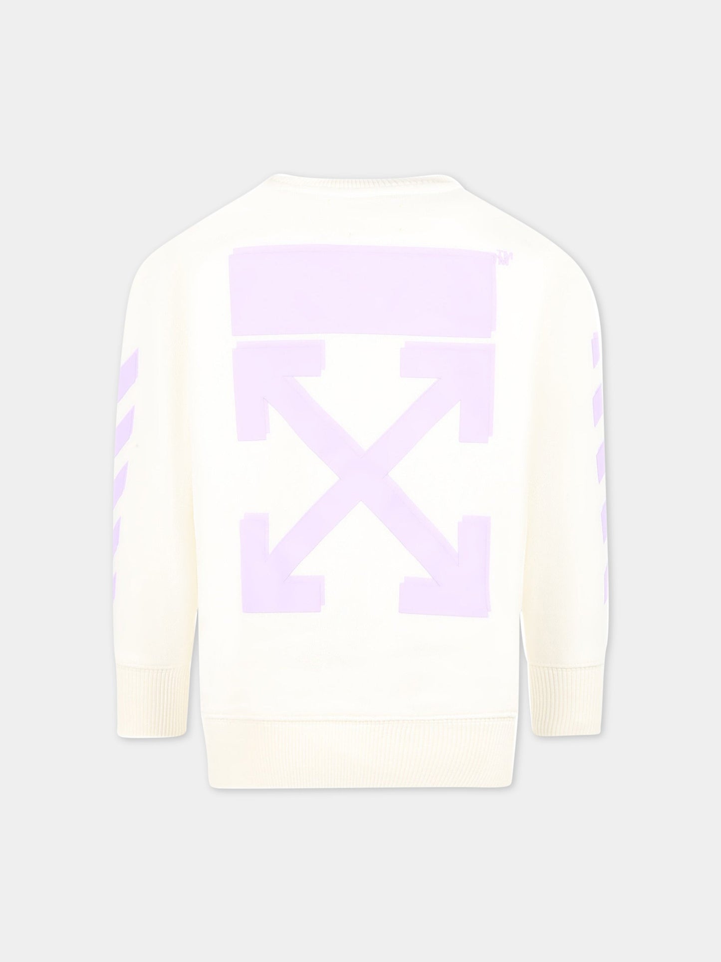 Felpa avorio per bambina con logo viola,Off White,OGBA001S23FLE0010336