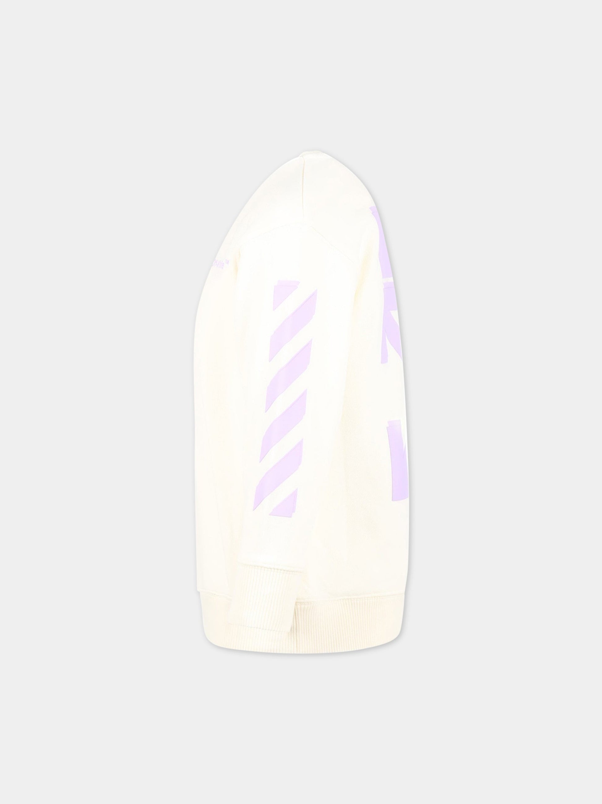 Felpa avorio per bambina con logo viola,Off White,OGBA001S23FLE0010336