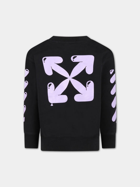 Felpa nera per bambina con logo viola,Off White,OGBA001S23FLE0031036