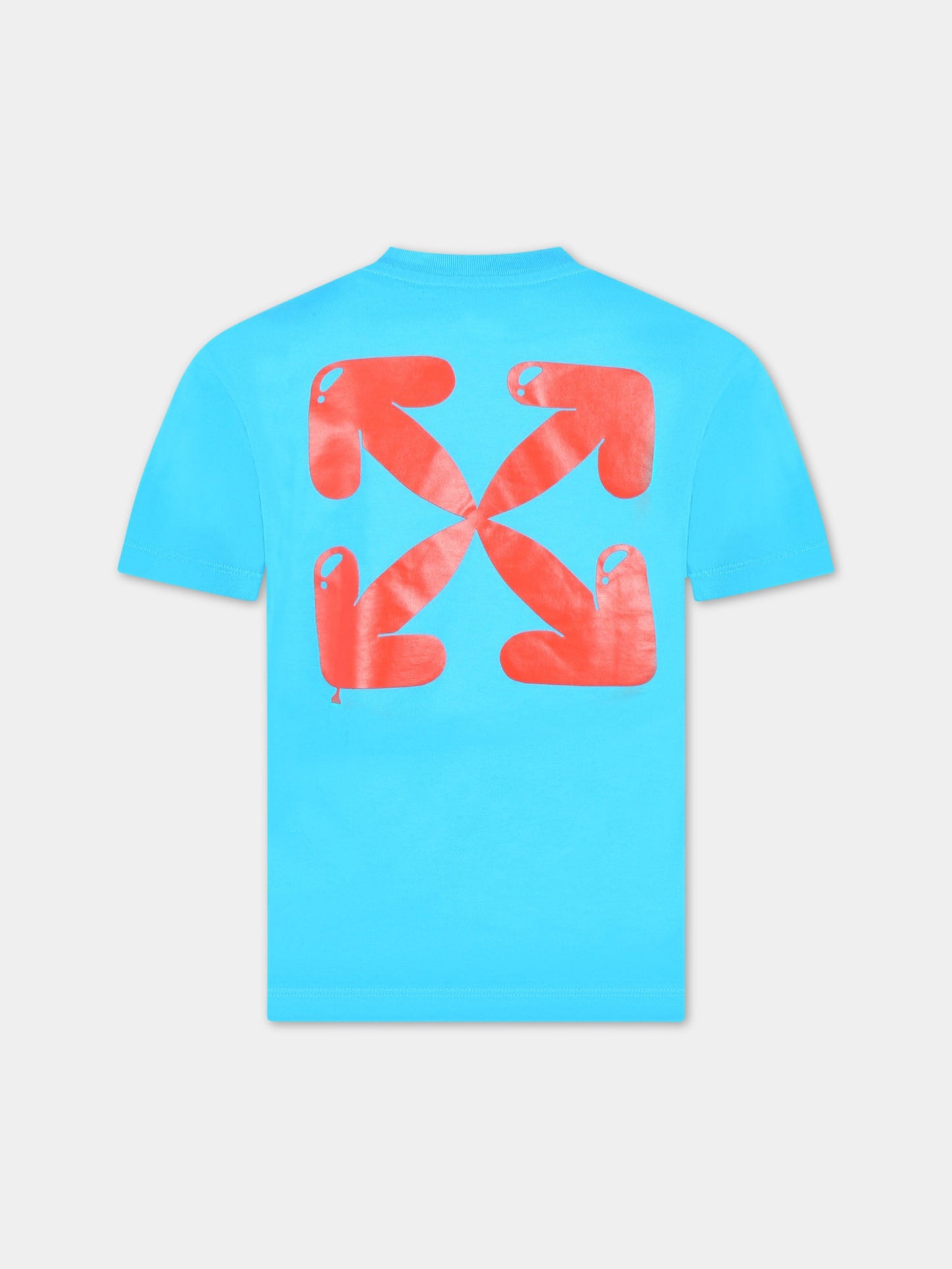 T-shirt azzurra per bambino con logo rosso,Off White,OBAA002S23JER0094525