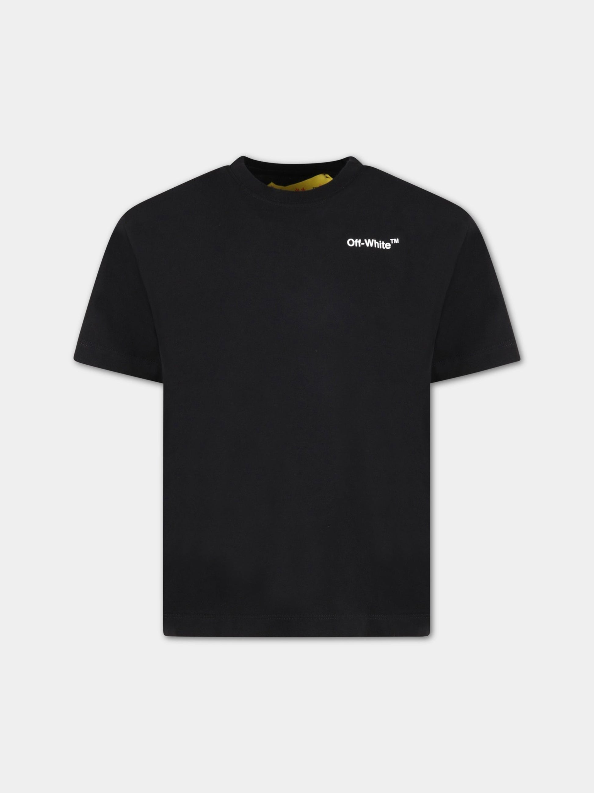 T-shirt nera per bambini con logo bianco,Off White,OBAA005C99JER0011018