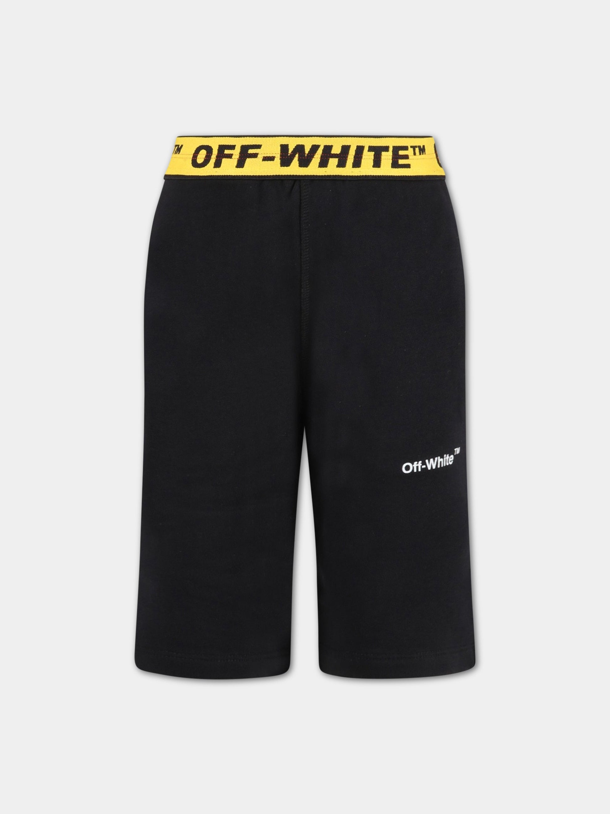 Shorts neri per bambini con logo bianco,Off White,OBCI003C99FLE0011018