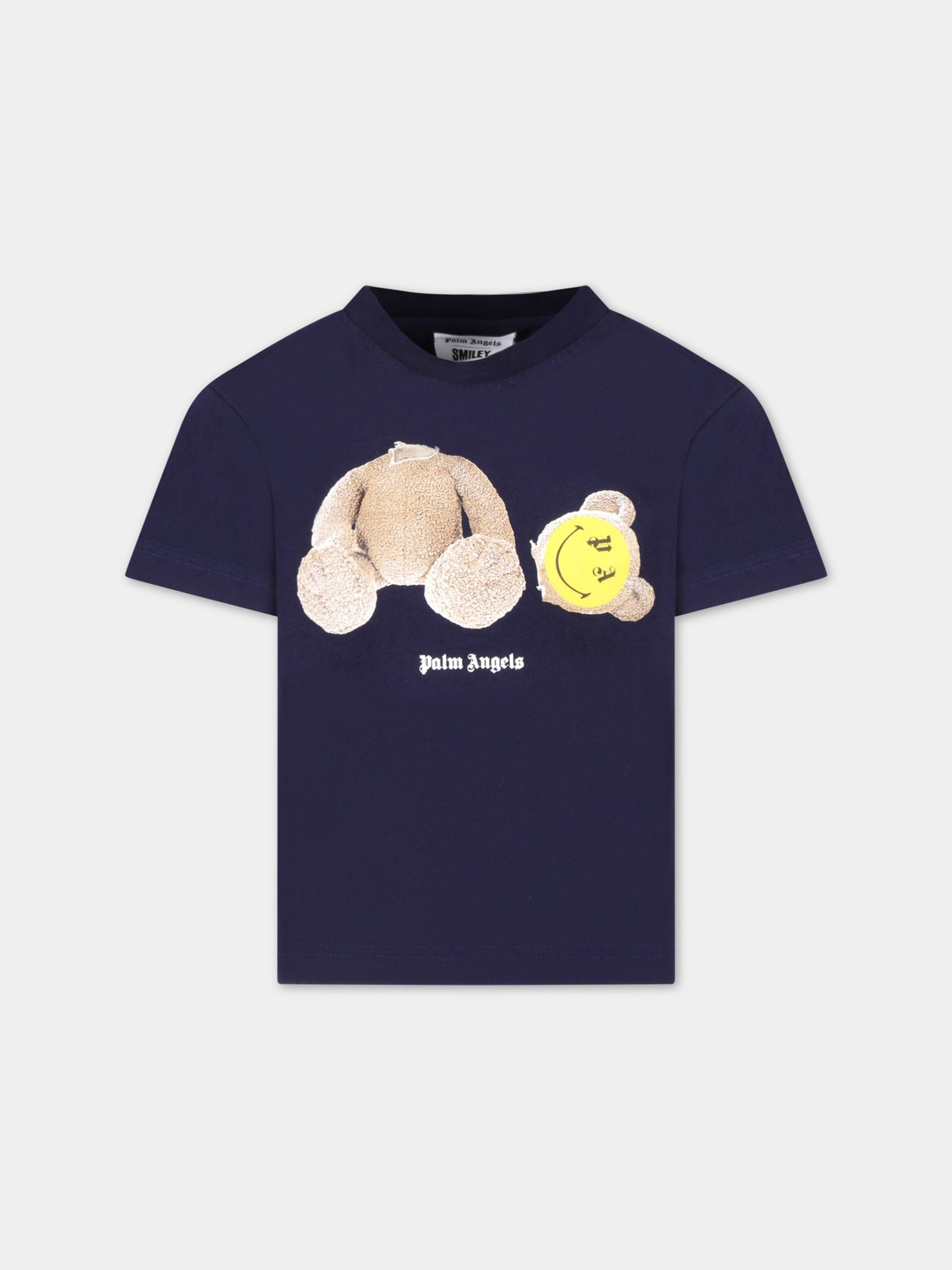 T-shirt blu per bambino con Smiley,Palm Angels,PBAA001S23JER0024615