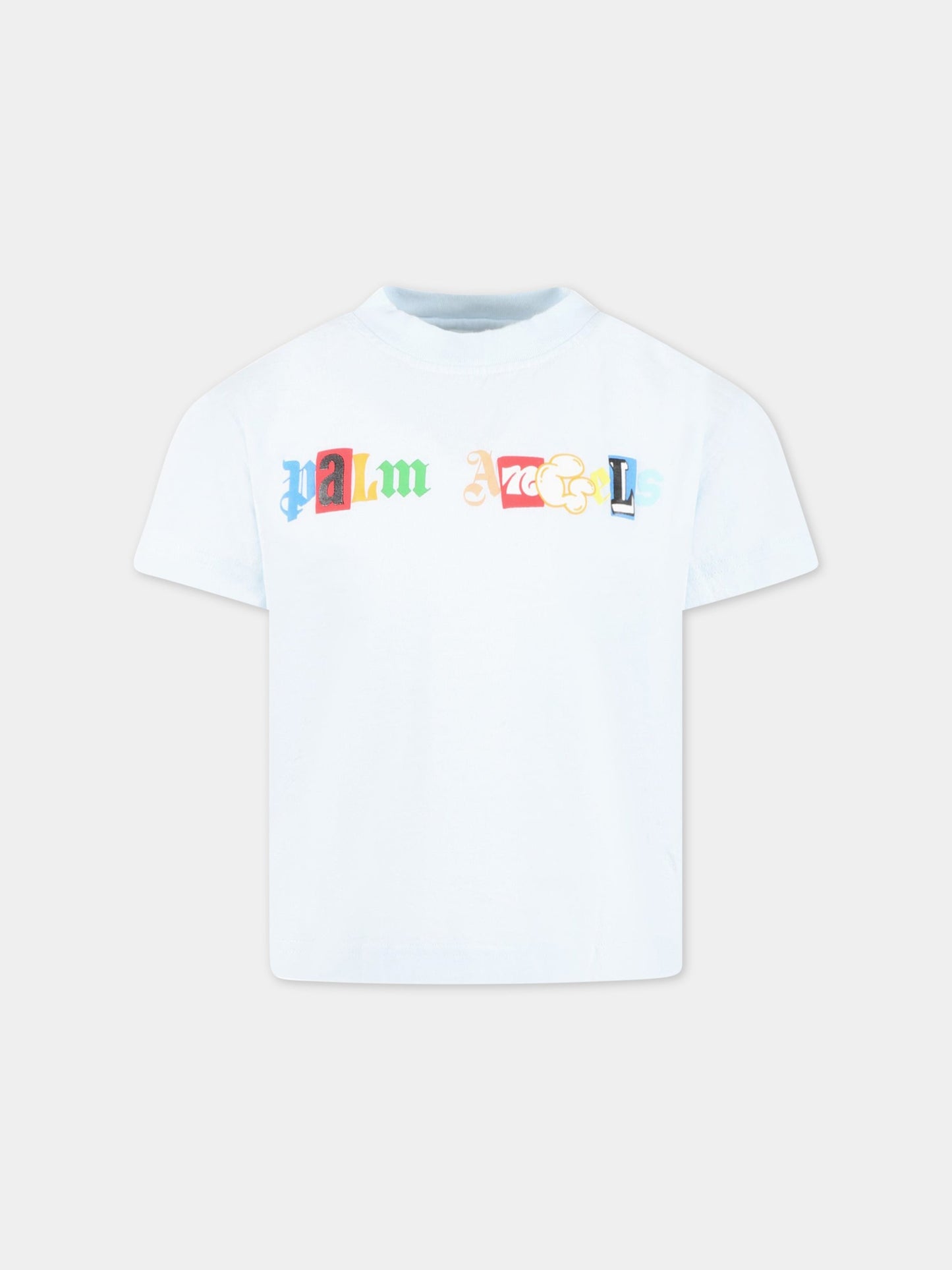 T-shirt celeste per bambino con logo multicolor,Palm Angels,PBAA001S23JER0015284