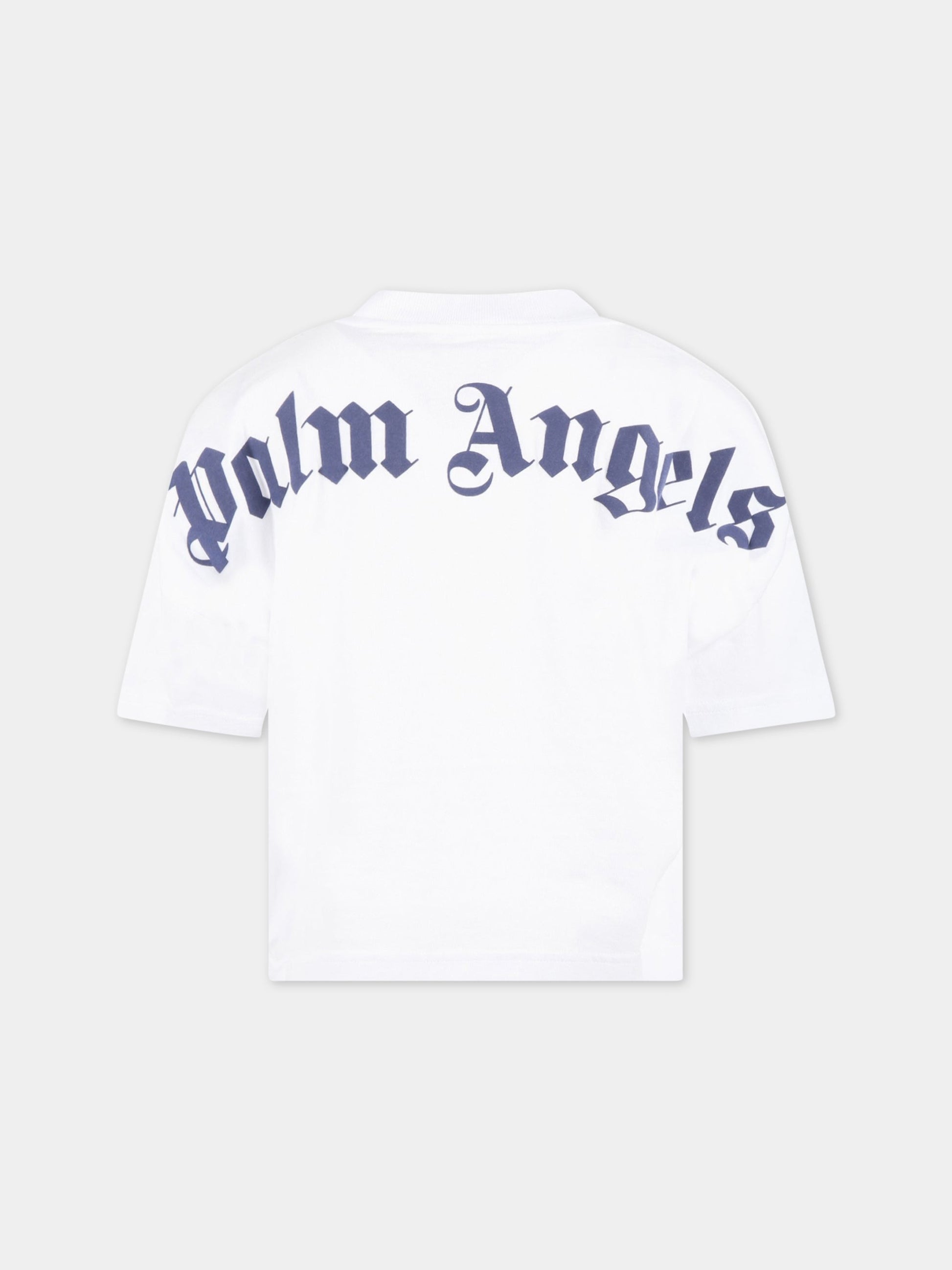 T-shirt bianca per bambino con logo blu,Palm Angels,PBAA002C99JER0010146