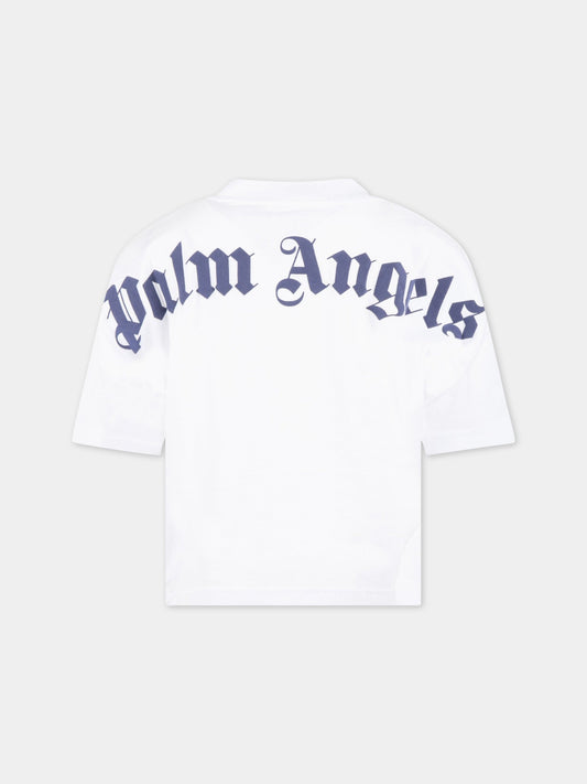 T-shirt bianca per bambino con logo blu,Palm Angels,PBAA002C99JER0010146