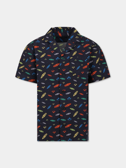 Camicia multicolor per bambino con logo all-over,North Sails,764144 000 C001