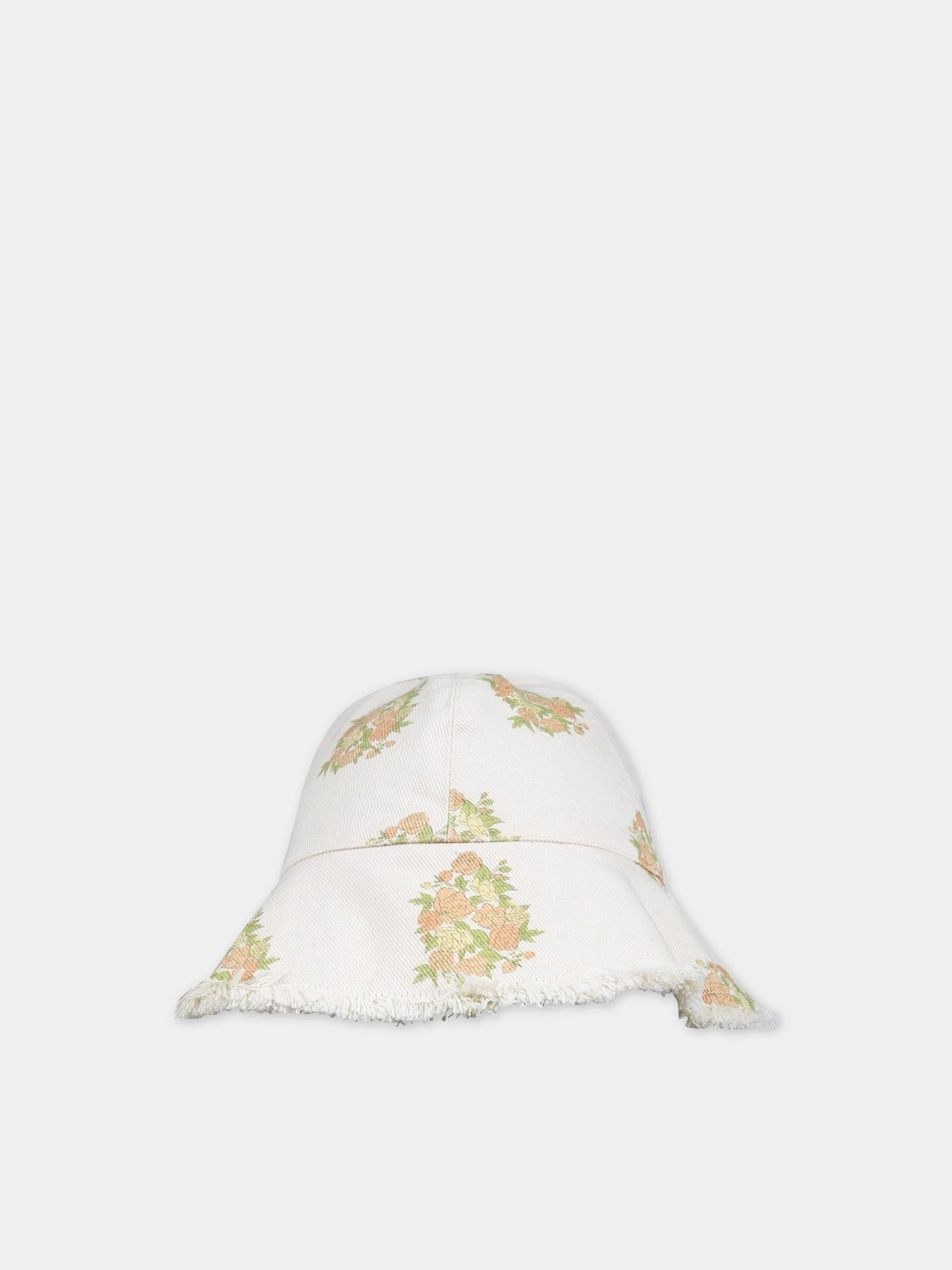 Cappello avorio per bambina con fiori e logo,The New Society,S23 ACC DN02 LORETTA
