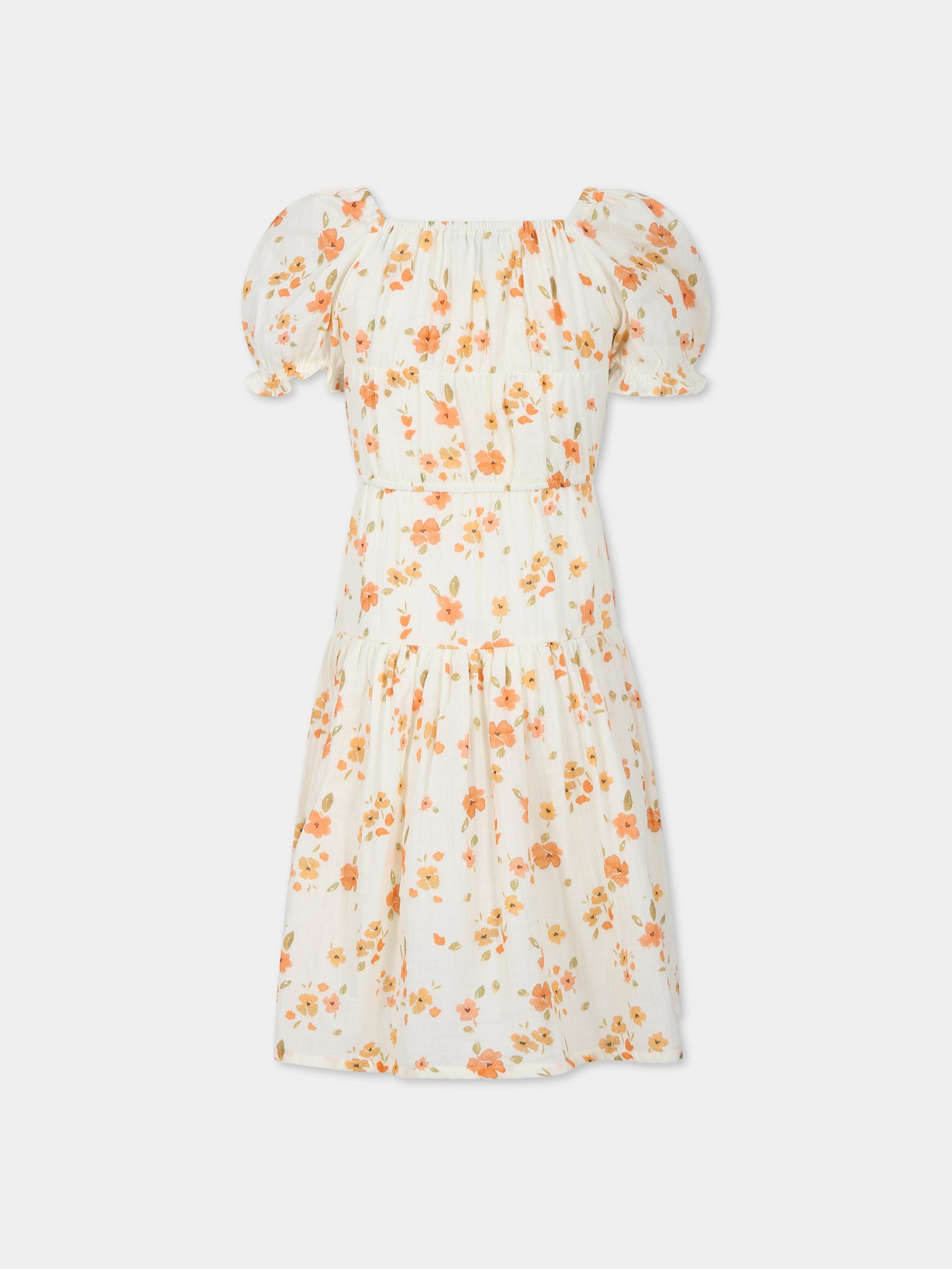 vestito avorio per bambina con stampa fiori,The New Society,S23 K WV08 FIORELLA