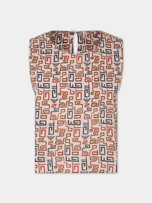 T-shirt avorio per bambina con logo,Armani Junior,3R3H02 1NS9Z F184