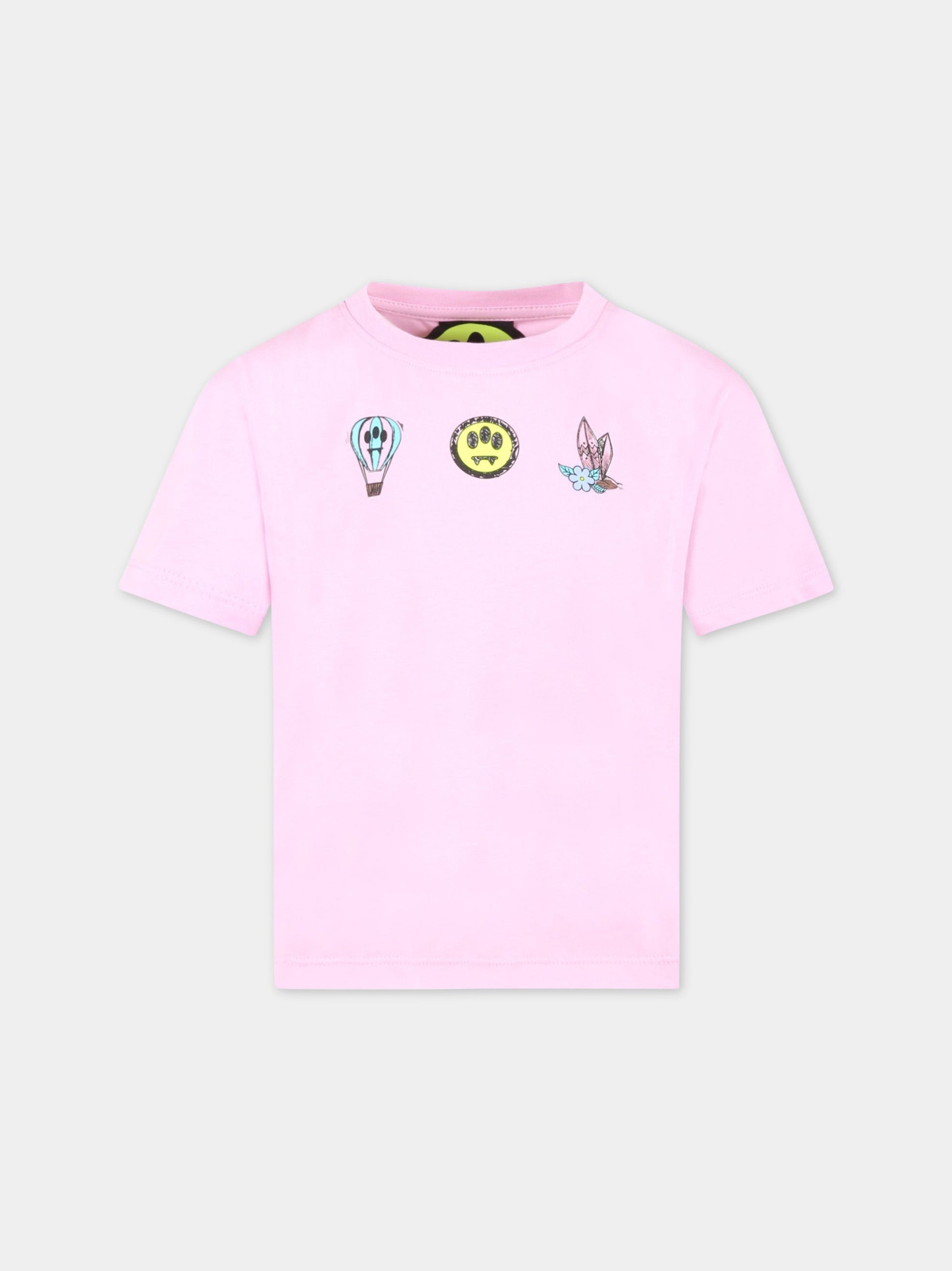 T-shirt rosa per bambina con mongolfiera e logo,Barrow,033106 042