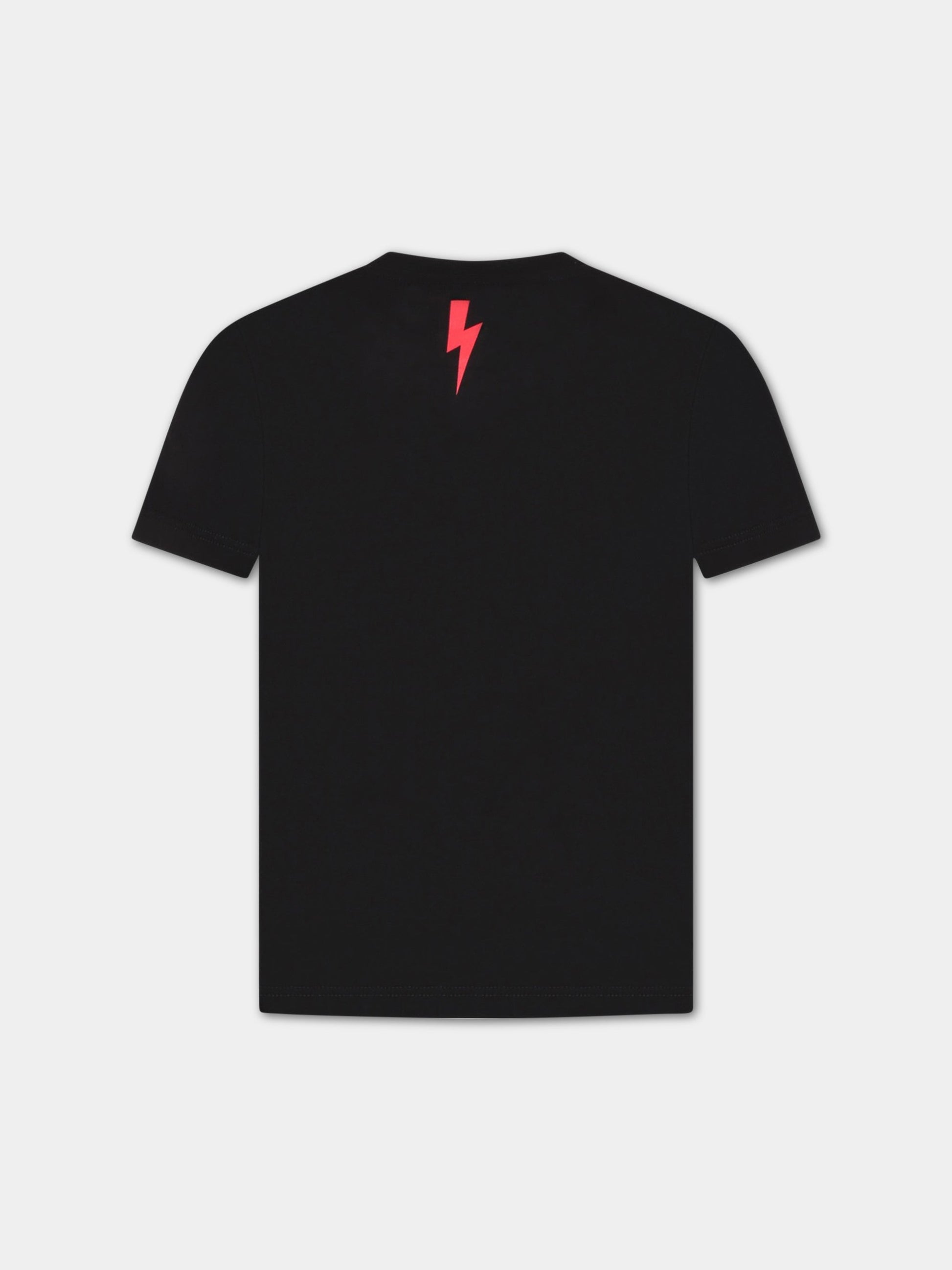 T-shirt nera per bambino con logo bianco e rosso,Neil Barrett Kids,033580 110