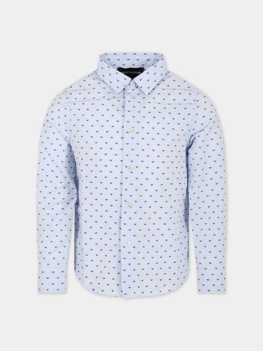 Camicia celeste per bambino con iconici aquilotti,Armani Junior,3R4C86 1K0BZ F747
