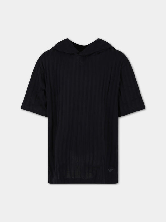 T-shirt nera per bambina con iconico aquilotto,Armani Junior,3R4TT8 1JGYZ 09J2