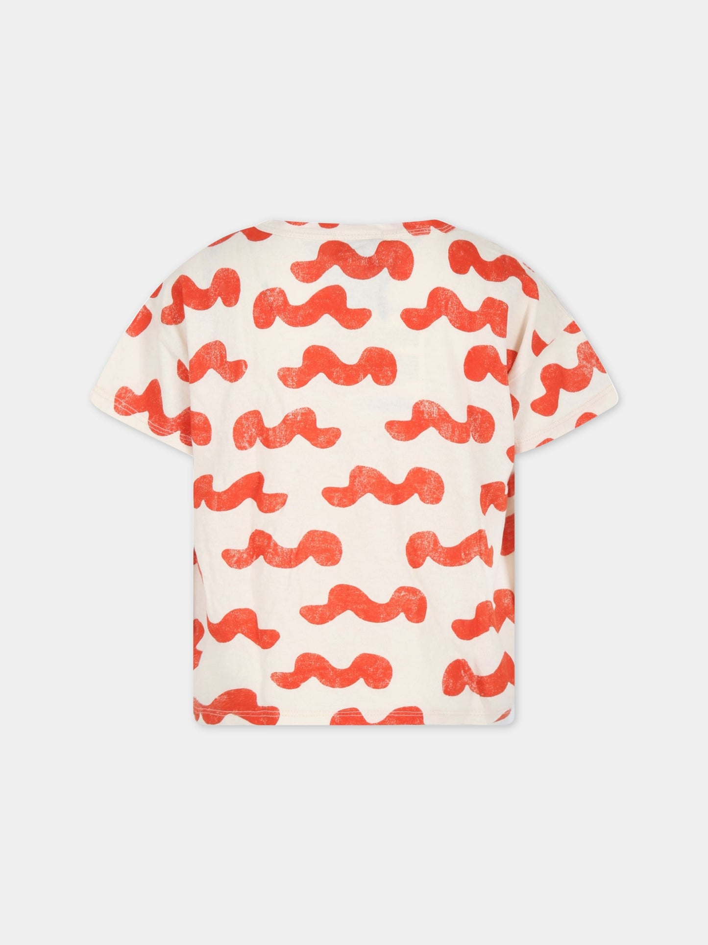 T-shirt avorio per bambino con logo e onde,Bobo Choses,123AC011