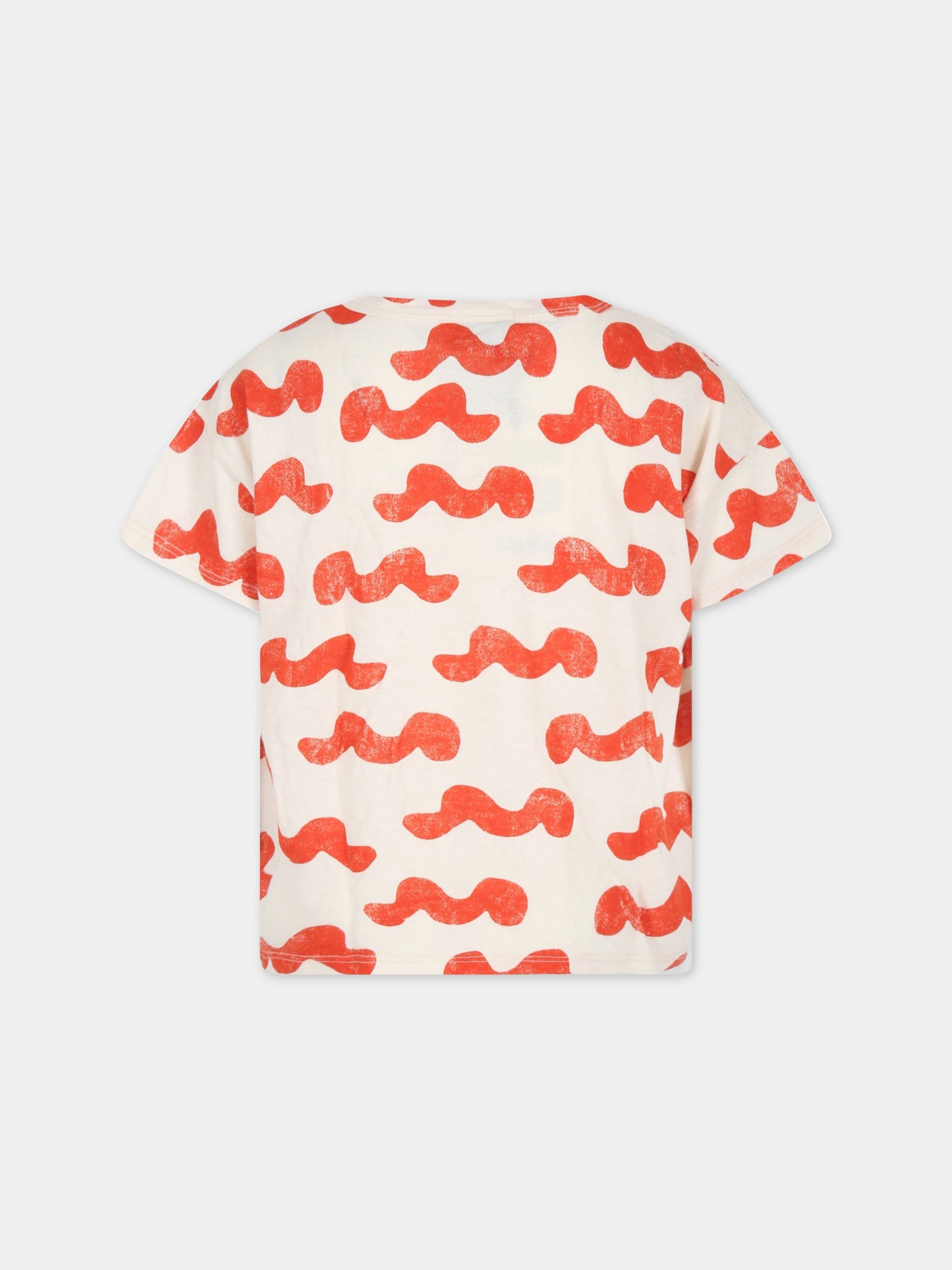 T-shirt avorio per bambino con logo e onde,Bobo Choses,123AC011