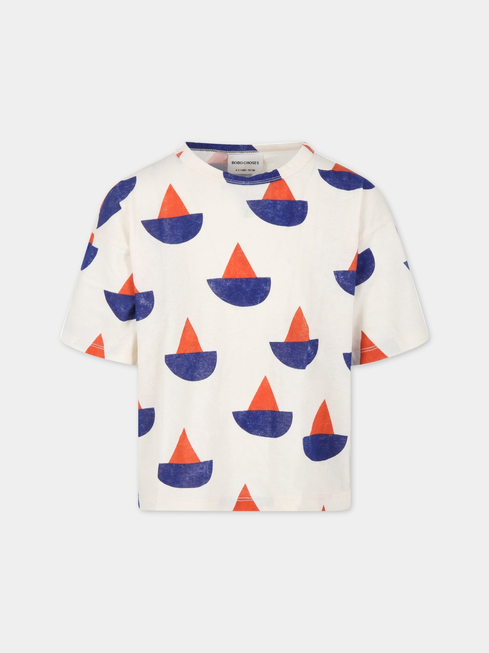 T-shirt avorio per bambino con barche,Bobo Choses,123AC015