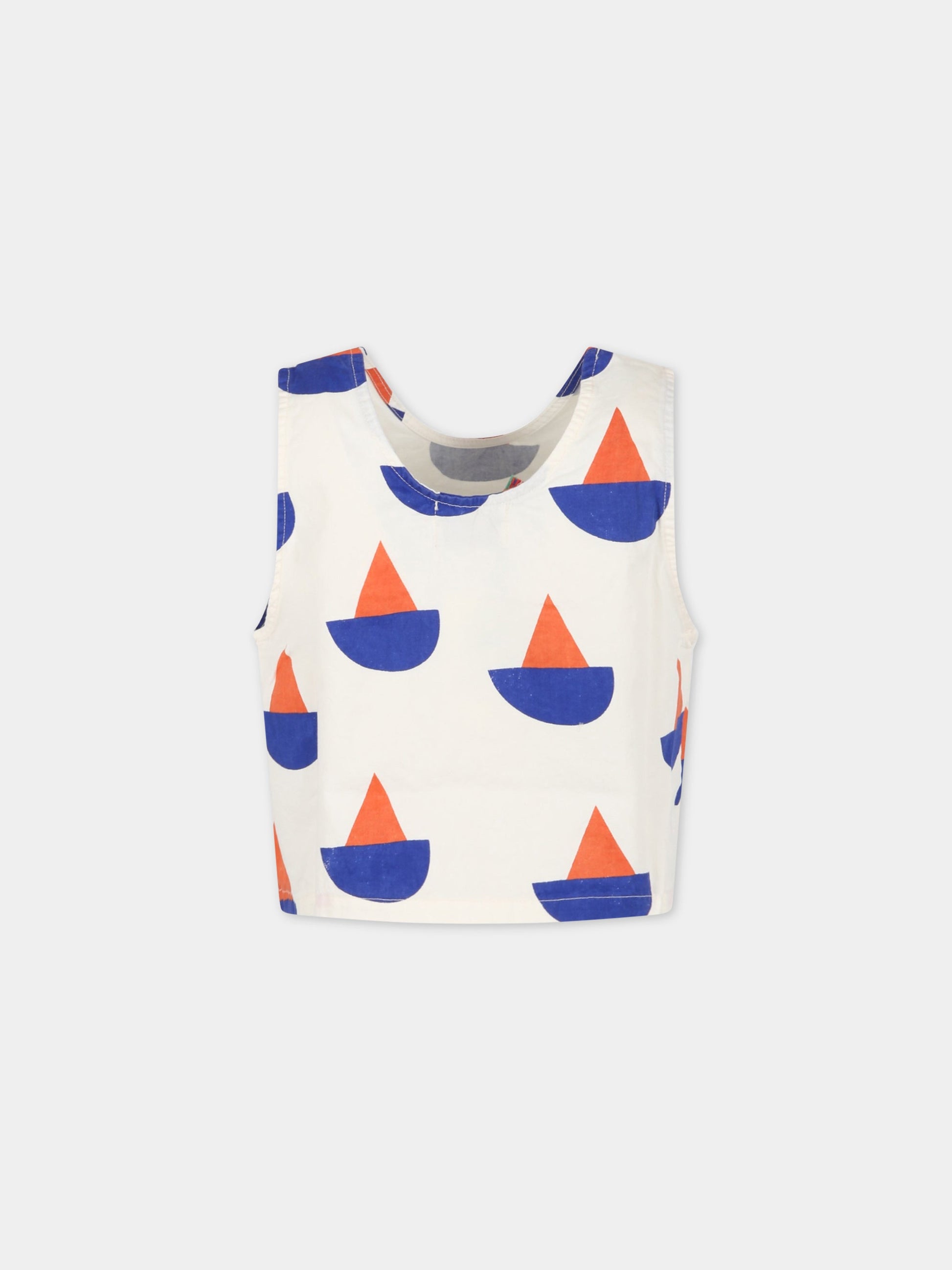 Canotta bianca per bambina con stampa multicolor all-over e logo,Bobo Choses,123AC100