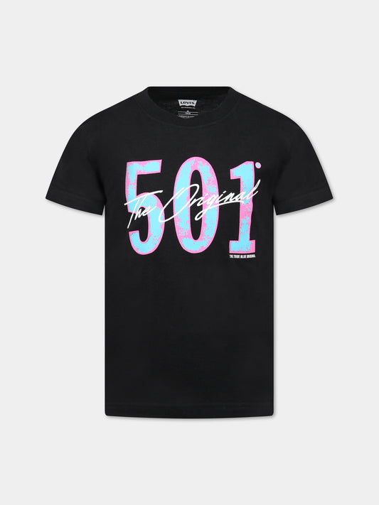 T-shirt nera per bambini con stampa e logo,Levi's Kids,LK9EH882 9EH882 023