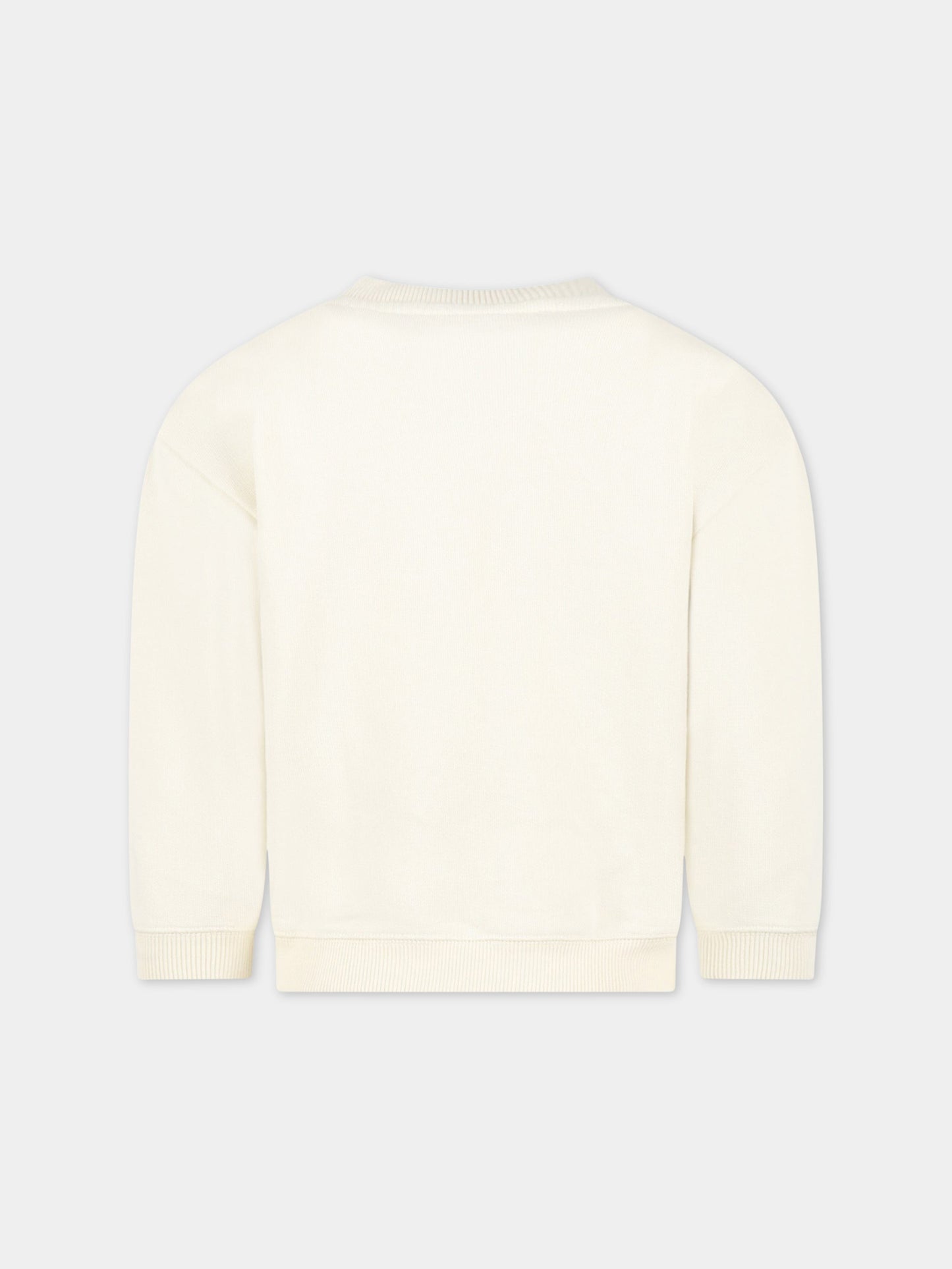 Felpa avorio per bambini con logo blu ricamato,Bonpoint,S03BSWK00002 103