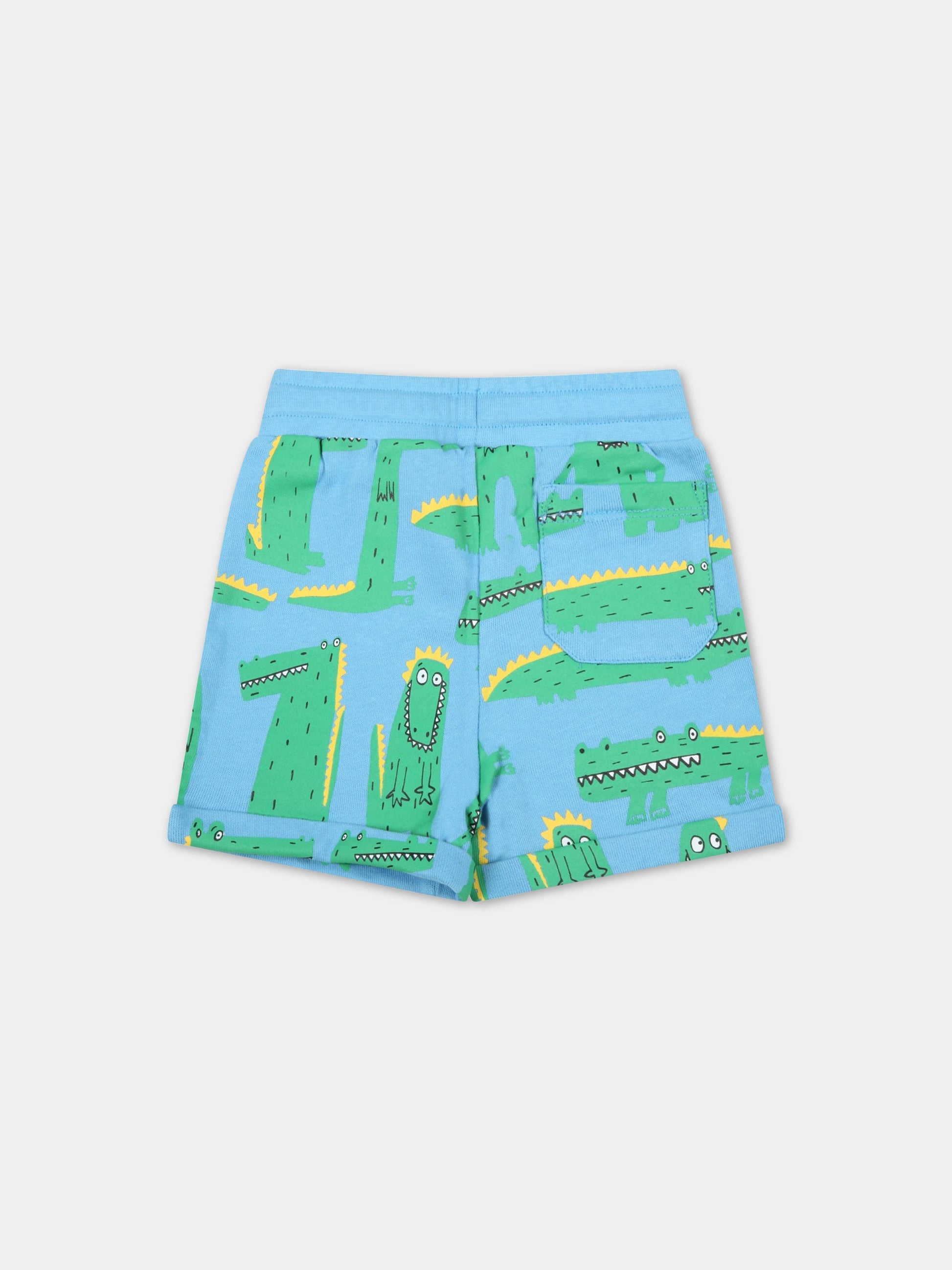 Short celeste per neonato con coccodrilli,Stella Mccartney Kids,8Q6TI9 Z0169 604VE