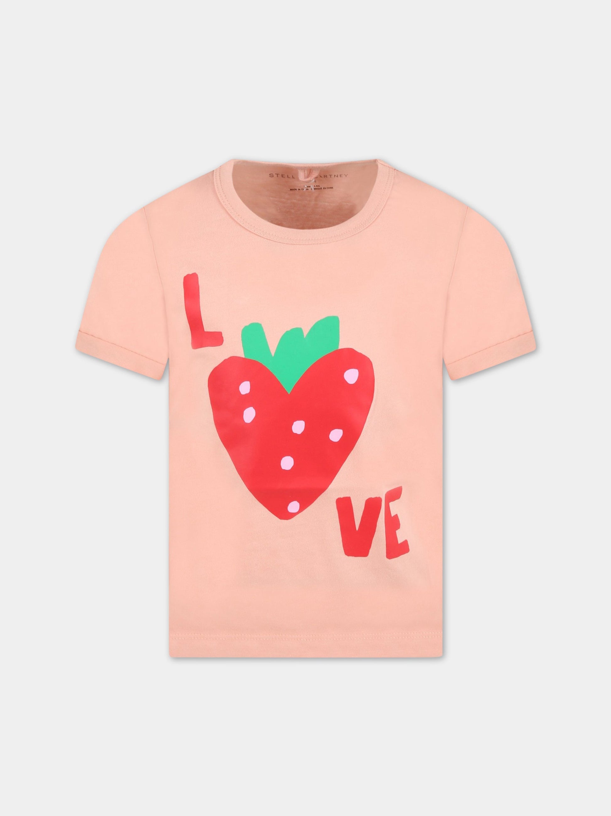 T-shirt rosa per bambina con fragola,Stella Mccartney Kids,8Q8BC1 Z0168 502