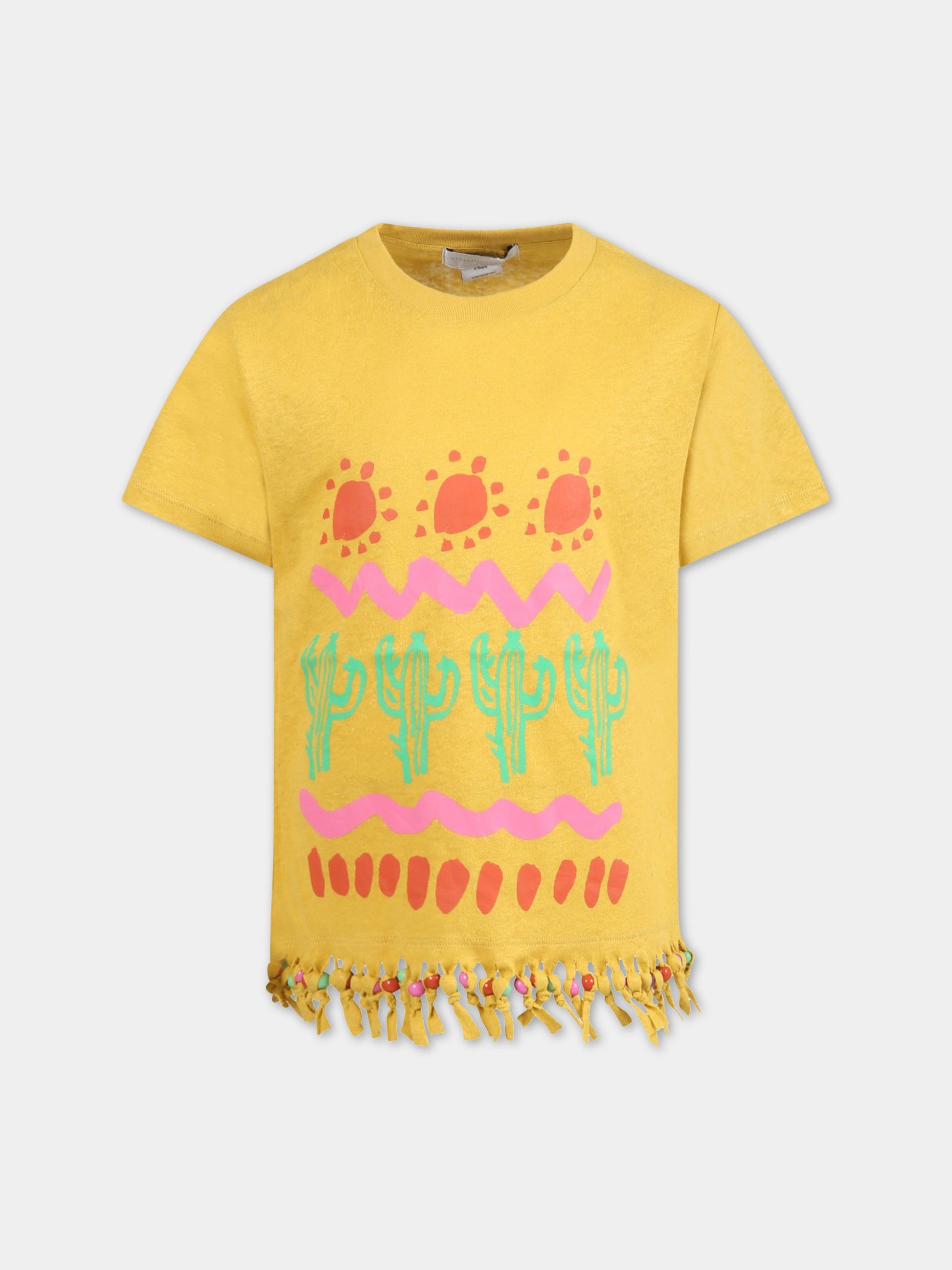 T-shirt gialla per bambina con cactus,Stella Mccartney Kids,8Q8BJ1 Z0171 207