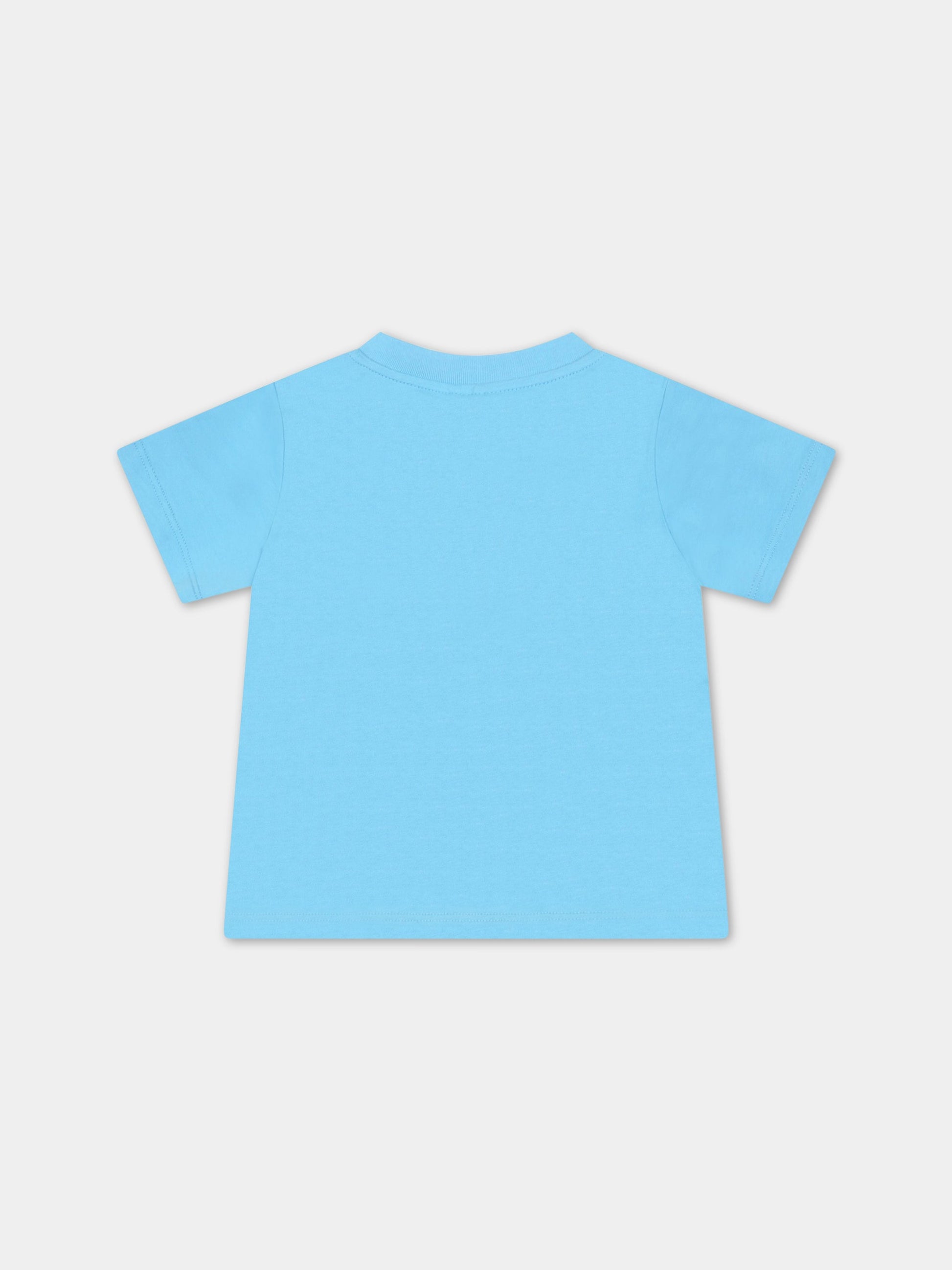 T-shirt celeste per neonato con mostro,Stella Mccartney Kids,8Q8TD1 Z0168 604