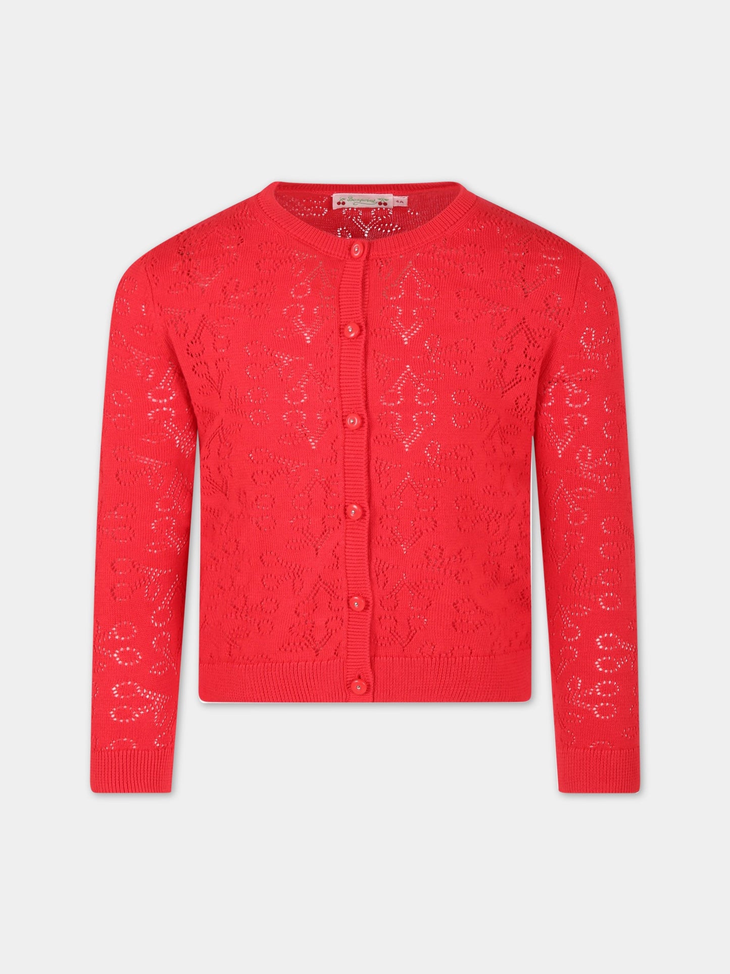 Cardigan rosso per bambina con iconiche ciliegie all-over,Bonpoint,S03GCAK00107 051