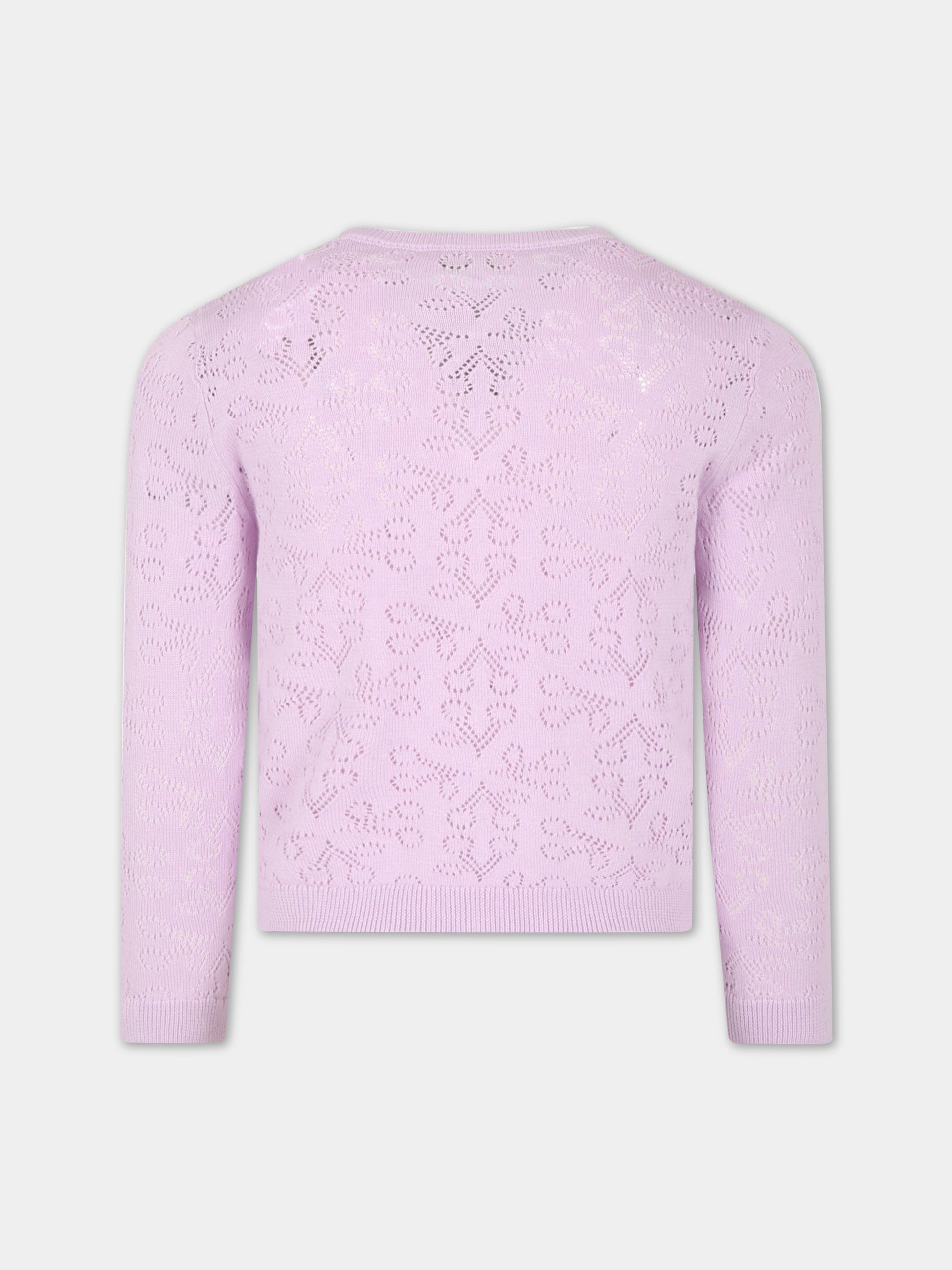 Cardigan lilla per bambina con iconiche ciliegie all-over,Bonpoint,S03GCAK00107 056A